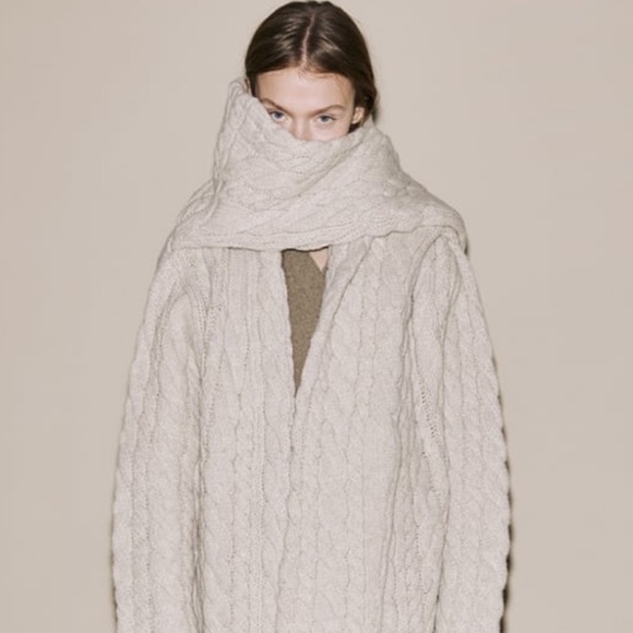 Zara 100% WOOL CABLE KNIT COAT - Picture 5 of 11